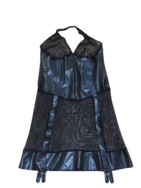 LEDAPOL DateX Tulle Corsage Suspenders Latex Mini Dress Black Medium Goth